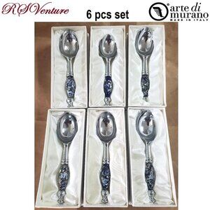 6 Murano Art Blue and White Ice Cream Scooper Party Favor